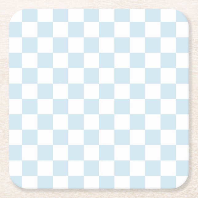 Posavasos Cuadrado De Papel Tablero Pastel Azul y Blanco (Anverso)