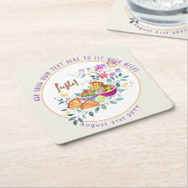 Posavasos Cuadrado De Papel TACOS DE FIESTA Guacamole Flores Folkart Personali