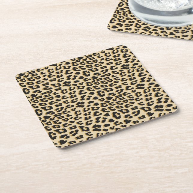 Posavasos Cuadrado De Papel Tan Leopard Print (En perspectiva)