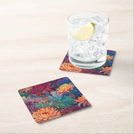 Posavasos Cuadrado De Papel Tapiz floral de Dahlia