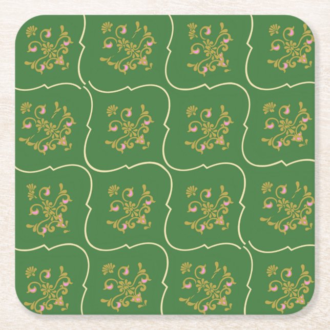 Posavasos Cuadrado De Papel Tapiz verde (Anverso)