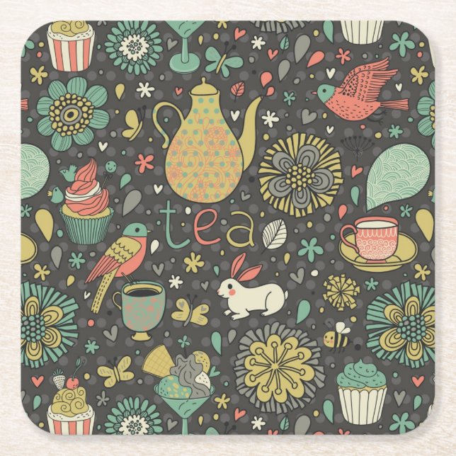 Posavasos Cuadrado De Papel Tarjeta brillante sabrosa del té (Anverso)