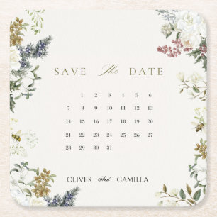 Posavasos Cuadrado De Papel Tarjeta de calendario botánico para guardar la fec