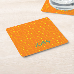 Posavasos Cuadrado De Papel Tarjeta de circuito de computadora naranja amarill