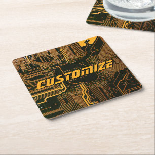 Posavasos Cuadrado De Papel Tarjeta de circuito del Naranja PCB del Personaliz