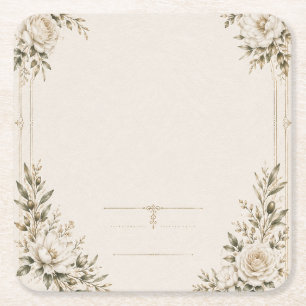 Posavasos Cuadrado De Papel Tarjeta de Invitación de Boda de Marfil Elegante c