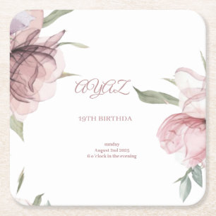 Posavasos Cuadrado De Papel Tarjeta de Invitación de Cumpleaños 18 Elegante Fl