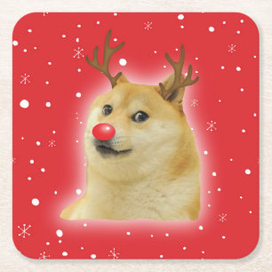 Posavasos Cuadrado De Papel Tarjeta de meme de Navidad de perro Dogright Doggo