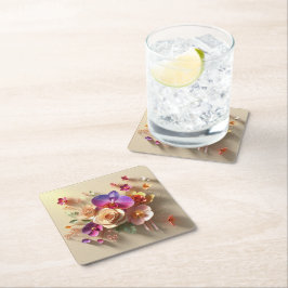 Posavasos Cuadrado De Papel Tarjeta de saludo 3D Primavera Blossoms - Rosas vi