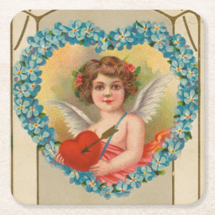 Posavasos Cuadrado De Papel Tarjeta del Día de San Valentín antigua, Stecher L