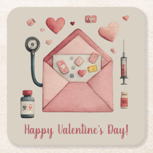 Posavasos Cuadrado De Papel Tarjeta postal de diseño de San Valentín con recet