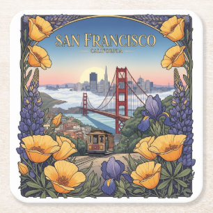 Posavasos Cuadrado De Papel Tarjeta postal del tranvía de San Francisco
