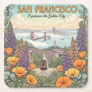Posavasos Cuadrado De Papel Tarjeta postal del tranvía de San Francisco