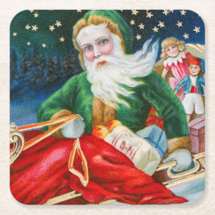 Posavasos Cuadrado De Papel Tarjeta postal vintage retro de Navidad de Papá No