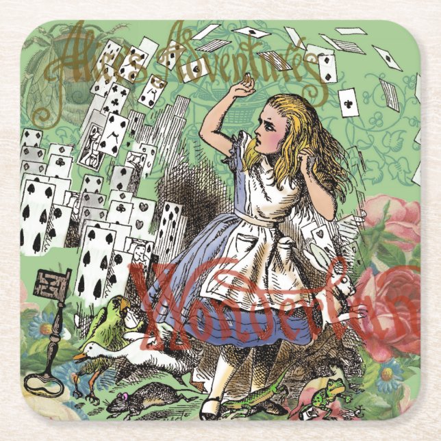 Posavasos Cuadrado De Papel tarjetas alice conejo de sombrerero de wonderland (Anverso)