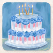 Tarta de cumpleaños azul Celebración de acuarela F