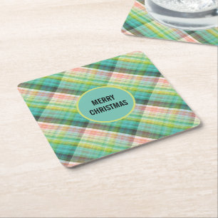 Posavasos Cuadrado De Papel Tartan Green Tan Plaid moderno