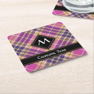 Posavasos Cuadrado De Papel Tartán rosa, dorado y azul