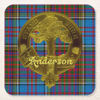 Posavasos Cuadrado De Papel Tartán y emblema del clan de Anderson