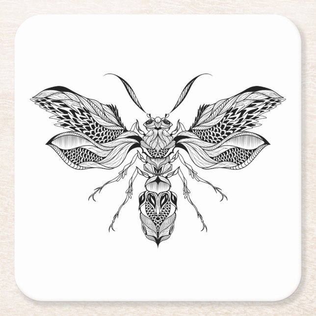Posavasos Cuadrado De Papel Tatuaje de la Abeja-Avispa (Anverso)