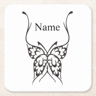 Posavasos Cuadrado De Papel Tatuaje de mariposa estilizada Thunder_Cove 