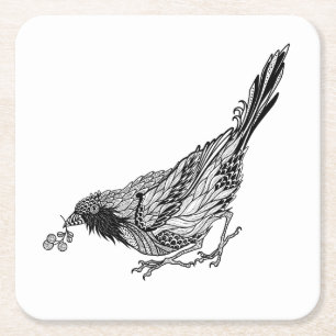 Posavasos Cuadrado De Papel Tatuaje del pájaro