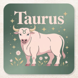Posavasos Cuadrado De Papel Taurus Bull Starry Flowry Coaster Set