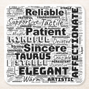 Posavasos Cuadrado De Papel Taurus Zodiac Word Cloud Inspiración