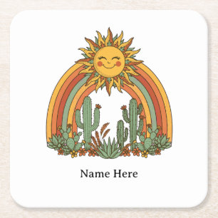 Posavasos Cuadrado De Papel Taza de café con nombre personalizado de cactus ar