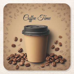 Posavasos Cuadrado De Papel Taza de café flotante con granos de café