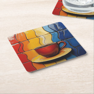 Posavasos Cuadrado De Papel Taza de café roja moderna y colorida