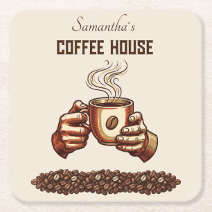 Posavasos Cuadrado De Papel Taza de café vintage marca de café personalizada