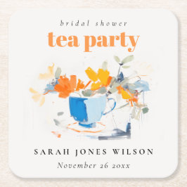 Posavasos Cuadrado De Papel Taza de té floral moderna para fiesta de desposada