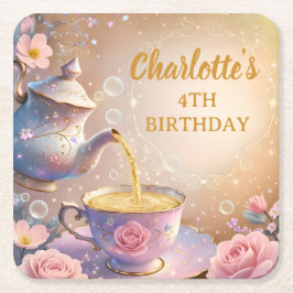 Posavasos Cuadrado De Papel Taza de té floral y tetera: fiesta de té elegante 