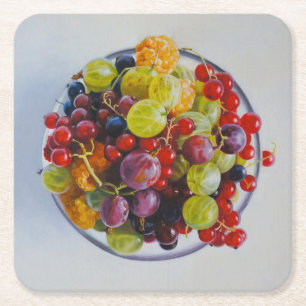 Posavasos Cuadrado De Papel Tazón de bayas - Vida residual de fruta hiperreali