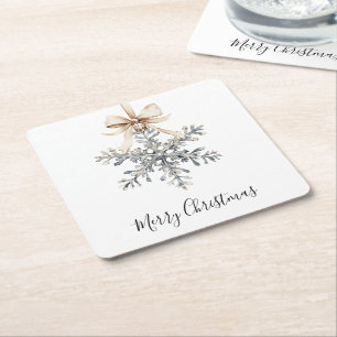 Posavasos Cuadrado De Papel Tazón de Crema Copo de Nieve Plateado