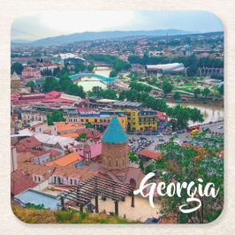 Posavasos Cuadrado De Papel Tbilisi Georgia Cityscape Street Architecture