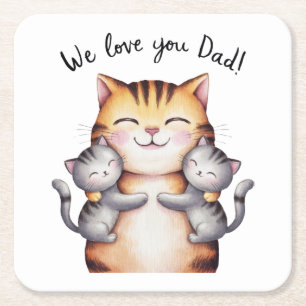 Posavasos Cuadrado De Papel Te Ama Papá Gato