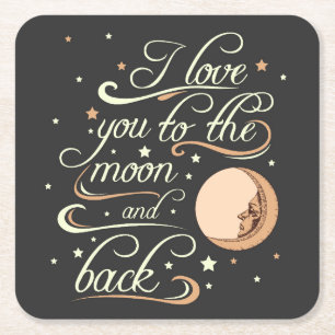 Posavasos Cuadrado De Papel Te amo al negro de la luna y de la parte posterior