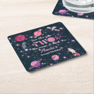 Posavasos Cuadrado De Papel Te Amo Dos La Luna Niñas Rosa Cumpleaños 2