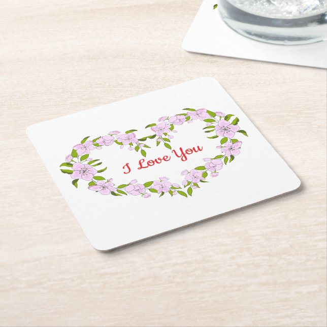 Posavasos Cuadrado De Papel Te amo flores lindas (En perspectiva)