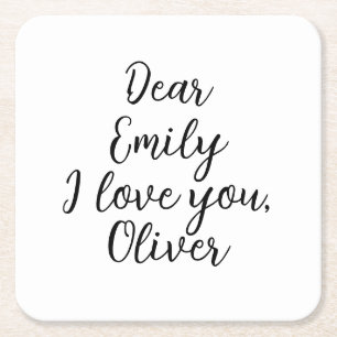 Posavasos Cuadrado De Papel Te amo, plantilla de texto