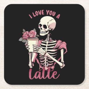 Posavasos Cuadrado De Papel Te amo un esqueleto del día de San Valentín
