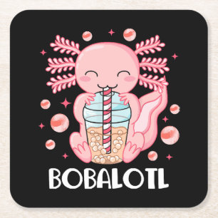 Posavasos Cuadrado De Papel Té de burbujas de ajolote divertido