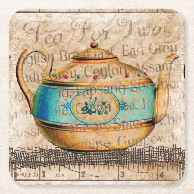 Posavasos Cuadrado De Papel Té Pot antiguo (Anverso)