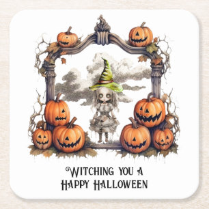 Posavasos Cuadrado De Papel Te presento una Feliz Halloween