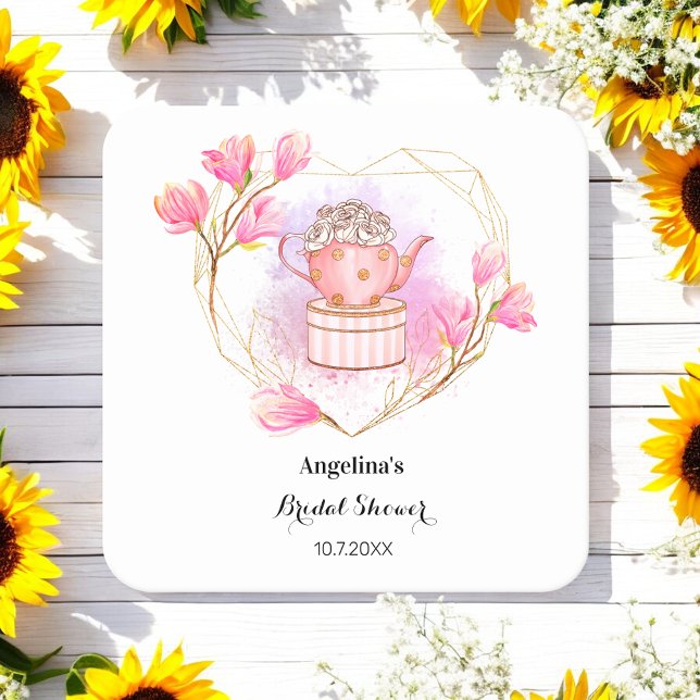 Posavasos Cuadrado De Papel Tea Fiesta Bridal Shower Pink White Flour (Subido por el creador)
