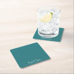 Posavasos Cuadrado De Papel Teal Personalized Names Wedding<br><div class="desc">Teal Personalized teal names wedding guest bar paper coaster.  Wedding reception.  Teal wedding reception.  Teal Wedding.  Teal wedding bar.</div>