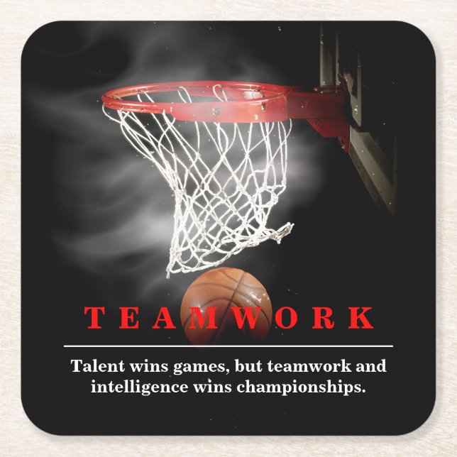 Posavasos Cuadrado De Papel Teamwork Basketball Motivational Inspirational (Anverso)