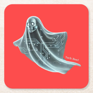 Posavasos Cuadrado De Papel Techno Ghost: Haunting halloween